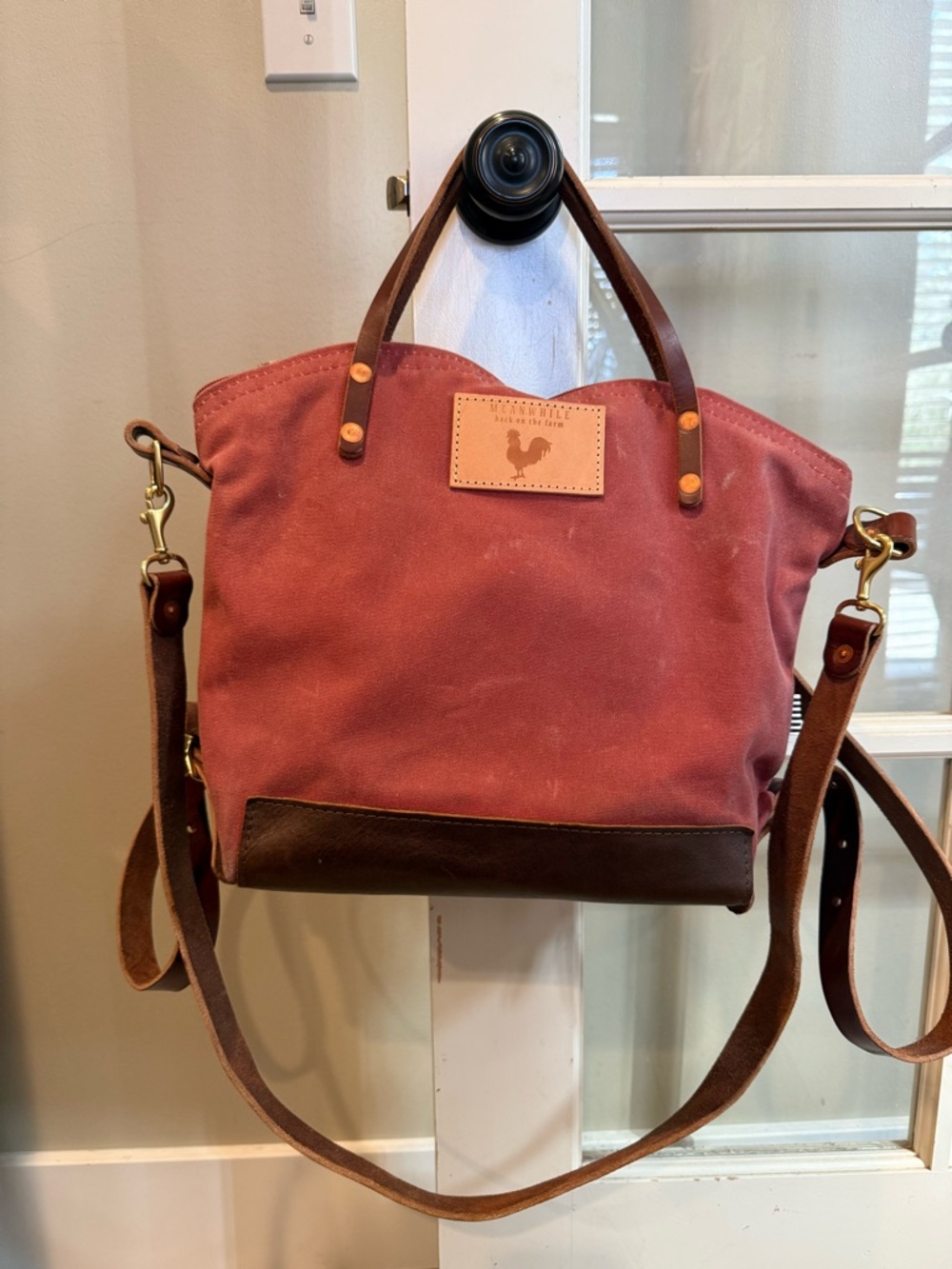 Meanwhile Back On The Farm Waxed Canvas Backpack 2.0 dark pink limited color.